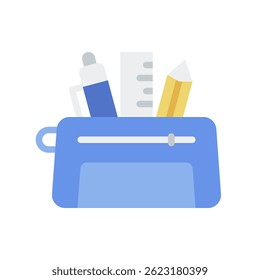 Pencil Case Vector for Stationery Organizer and School Gear. Zipper pouch illustration. Supplies container for students. Flat Icon