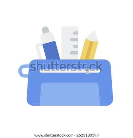 Pencil Case Vector for Stationery Organizer and School Gear. Zipper pouch illustration. Supplies container for students. Flat Icon