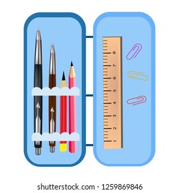 The pencil case is in the white background.