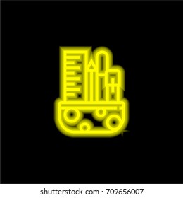 Pencil case yellow glowing neon ui ux icon. Glowing sign logo vector