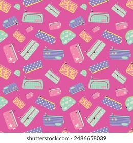 pencil cases seamless pattern, back to school elements, Flat design style vector illustration