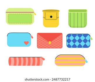 Pencil cases set isolated on white background. Flat stile. Vector illustration EPS 10