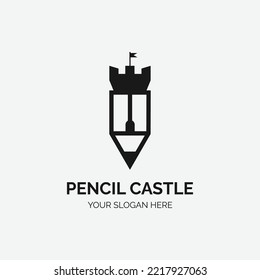 Plantilla de diseño de logotipos de castillo de lápiz