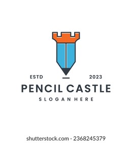 Pencil castle logo icon design template vector illustration