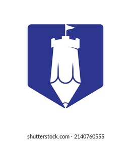 Pencil castle vector logo design. Education vector logo design concept.	