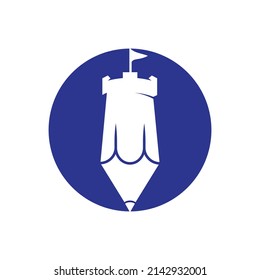 Pencil castle vector logo design. Education vector logo design concept.	