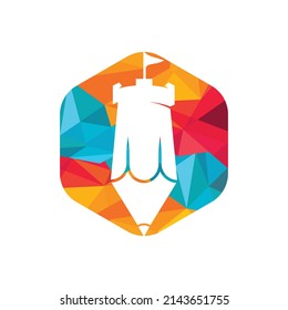 Pencil castle vector logo design. Education vector logo design concept.	