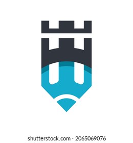 Lápiz con diseño de icono del logotipo del vector del castillo