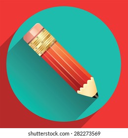 Pencil in the center of the circle. Vector illustration