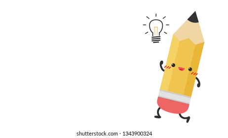 pencil character. pencil cartoon vector. symbol. wallpaper. free space for text. copy space. lamp idea vector.