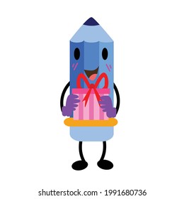 Pencil Character Flat Cartoon Vector Template Design Illustration