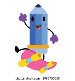 Pencil Character Flat Cartoon Vector Template Design Illustration