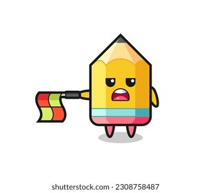 pencil character as line judge hold the flag straight horizontally , cute style design for t shirt, sticker, logo element