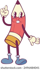 Pencil character retro groovy mascot