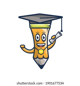 pencil character vector illustration happy to get graduation. Education Concept Icon Premium Isolated Vector. flat cartoon style