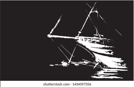 Pencil (charcoal) hand drawing, sketch, sailing concept.