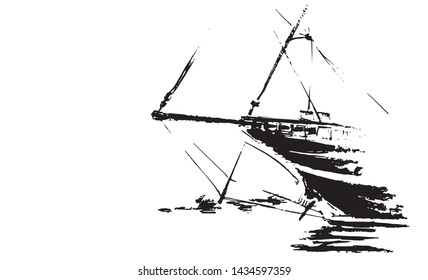 Pencil (charcoal) hand drawing, sketch, sailing concept.