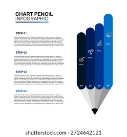 Infografía de gráfico de lápiz con ilustración de 4 pasos e ícono de Vector de negocios, útil para presentación de negocios, informe de la empresa, Web, ui ux, Botón, portada, póster de negocios. Vector editable