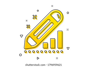 Pencil chart sign. Edit statistics icon. Seo management symbol. Yellow circles pattern. Classic edit statistics icon. Geometric elements. Vector