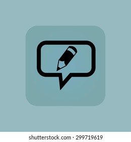 Pencil in chat bubble, in square, on pale blue background