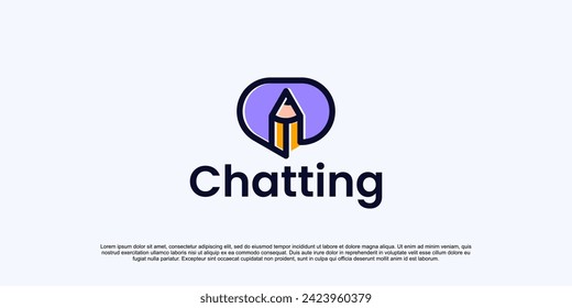pencil with chat talk simple logo design concept