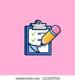 ilustración vectorial de lápiz y lista de verificación. Adecuado para pegatinas, íconos y otros.