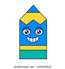 Pencil cheerful face vector emoticon icon. Naive school equipment laughing, smiling emoji sticker