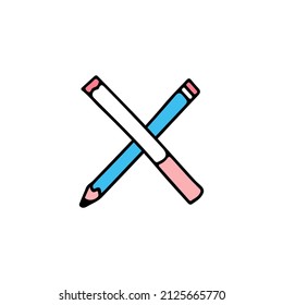 Pencil and cigarette, illustration for t-shirt, sticker, or apparel merchandise. With doodle, retro, and cartoon style.