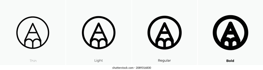 pencil circle icon. Thin, Light Regular And Bold style design isolated on white background