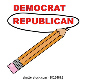 pencil circling the word republican over democrat - vector