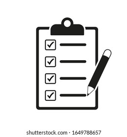 Pencil and Clipboard Icon, Checklist icon flat style isolated on background.  vector Illustration
