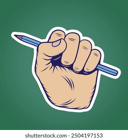 pencil in closed hand vector, creative education revolution, lightning fist, symbol, editable vector illustration