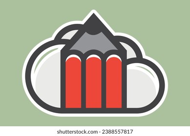 Pencil cloud sticker logo design. Education logo concept. Cloud education logo vector, cloud and pencil sticker design icon.