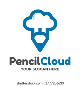 Pencil cloud vector logo template. This design use blue color. Suitable for education business.