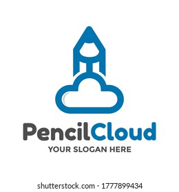 Pencil cloud vector logo template. This design use blue color and education symbol. Suitable for website or online. 