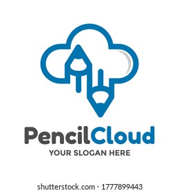 Pencil cloud vector logo template. This design use blue color and education symbol. Suitable for website or online. 