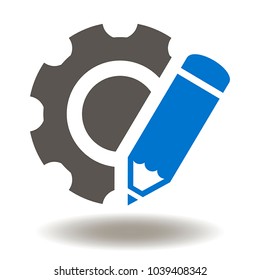 Pencil Cogwheel Icon Vector. Engineering Developing Designing Illustration. Education Service Methodology Agile Development Tools Logo. Learning Process Industrial Symbol.