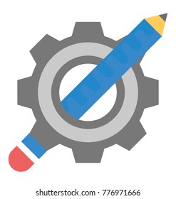 A pencil in a cogwheel representing educational technology, flat icon