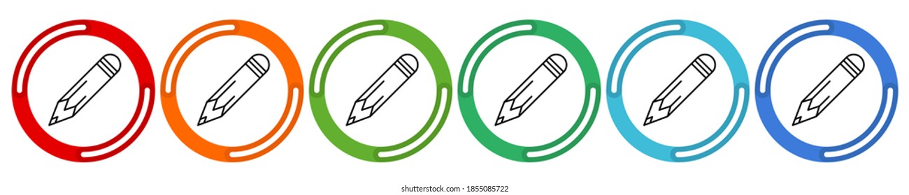 Pencil collection. Vector 6 colors option icon. Vector illustration flat design UI and UX