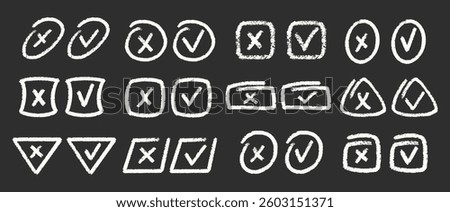Pencil Color Check Box Vector Set. Chalk Scribble Tick Mark Shapes Collection. Colorful Hand Drawn Brush Texture Checkmark Blackboard Squiggle. Pencil Emphasis Elements Charcoal Doodle Frames Bundle