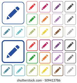 Pencil color icons in flat rounded square frames. Thin and thick versions included.