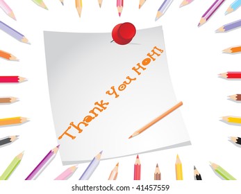 pencil color on white background with thank you note