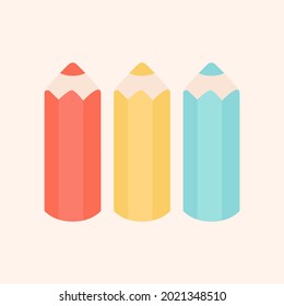Pencil Color Red Yellow Blue Short Draw Write Office School College Study Vector Icon