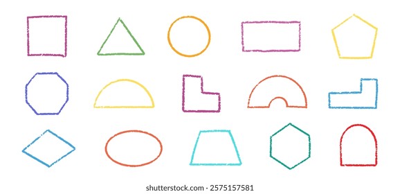 Pencil Color Squiggle Retro Geometric Stickers Vector Set. Chalk Scribble Handcrafted Sign Shapes Collection. Colorful Hand Drawn Brush Texture Squiggle Labels. Pencil Charcoal Vintage Emblems Bundle