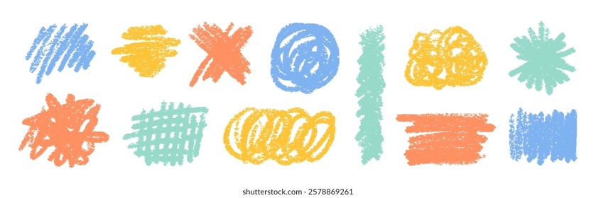 Pencil Color Squiggles Vector Set. Chalk Scribble Underline Shapes Collection. Colorful Hand Drawn Brush Texture Highlight Squiggle. Pencil Emphasis Elements Charcoal Doodle Dividers Bundle