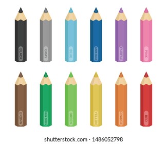 Pencil colors vector illustration. Set of pencil colors isolated on white background. 