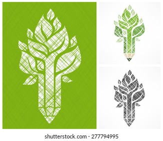 Pencil combined with tree on white, vector illustration