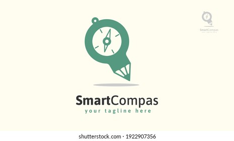 Diseño del logo de la brújula de lápiz.  Vector
