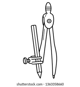 Pencil compass. Vector outline icon isolated on white background.