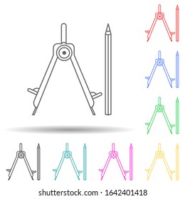 pencil and compasses multi color style icon. Simple thin line, outline vector of home repair tool icons for ui and ux, website or mobile application